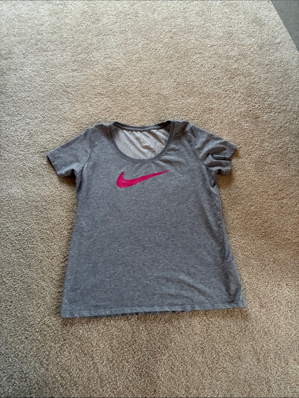 Nike Gray T-Shirt with Pink Swoosh , large , women’s